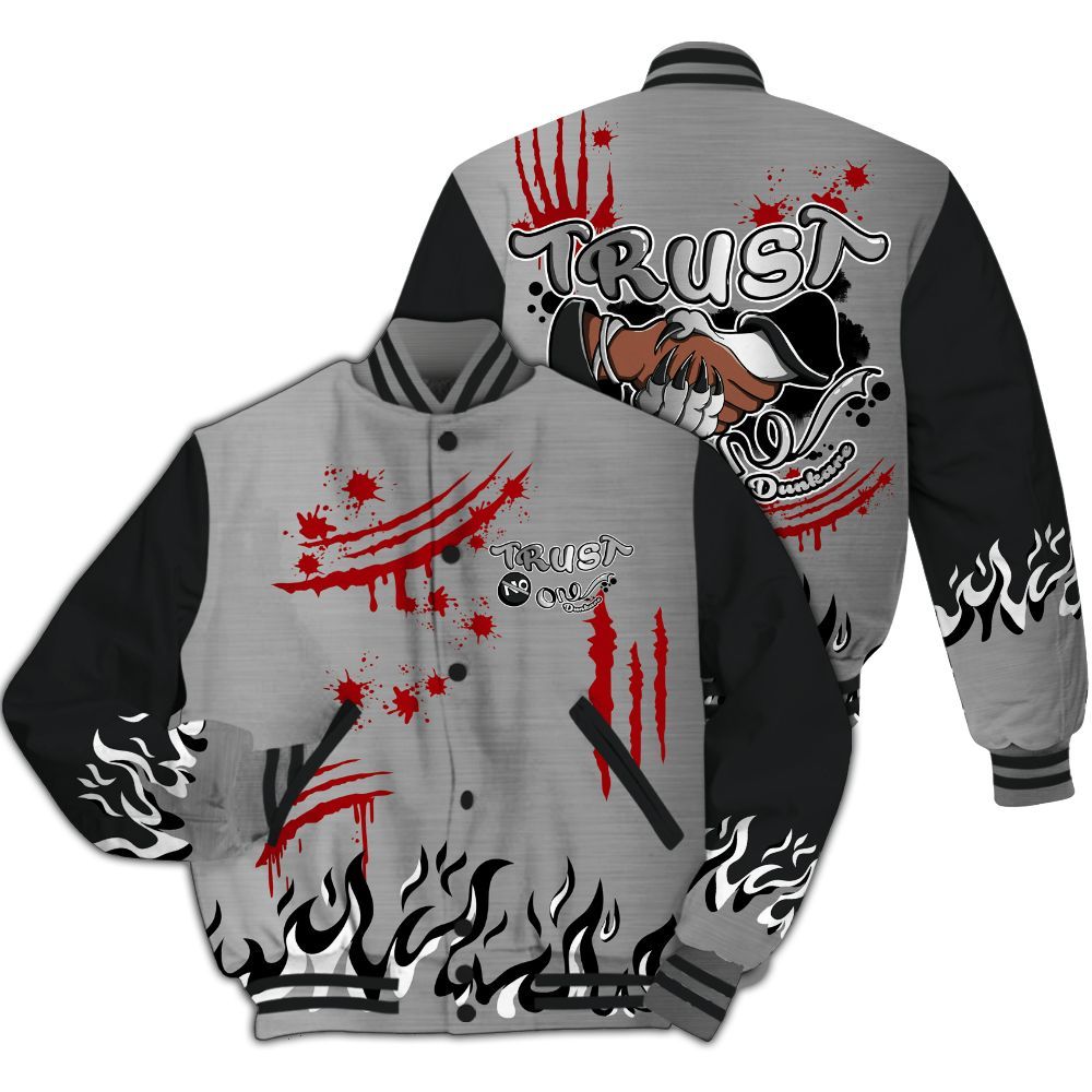 Varsity Jacket To Match Metallic Silver 14s - Graphic Trust No One All Over Print