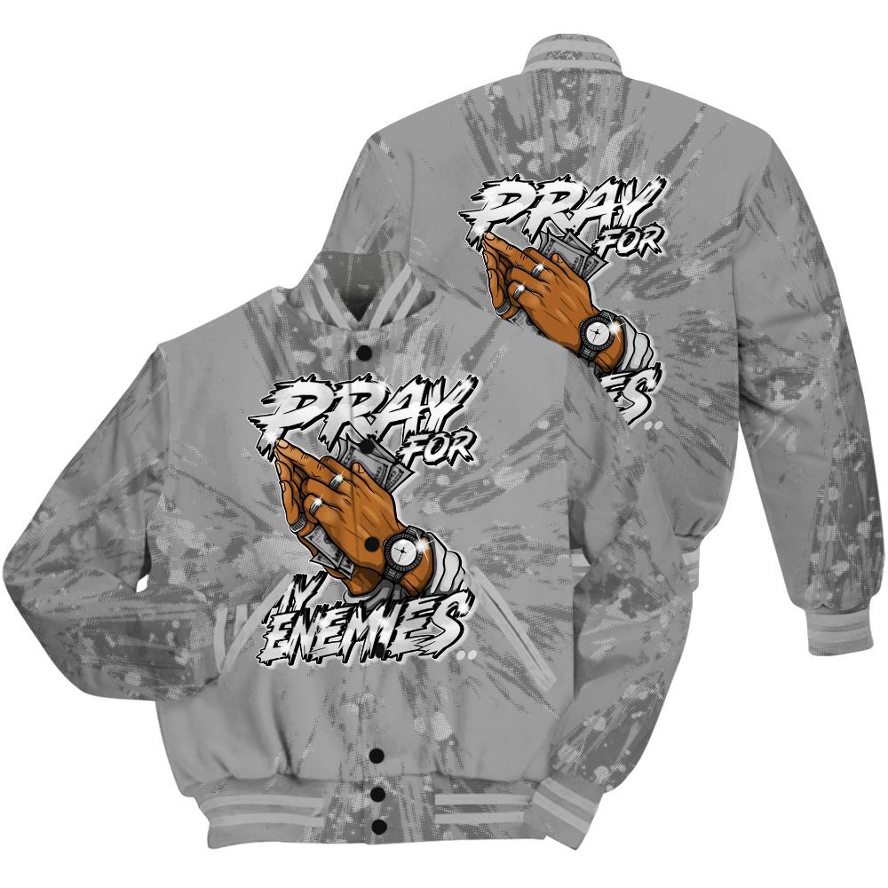 Varsity Jacket To Match Black Wolf Grey 12s Shirt - Prayed For Enemies Graphic Luxury All Over Print