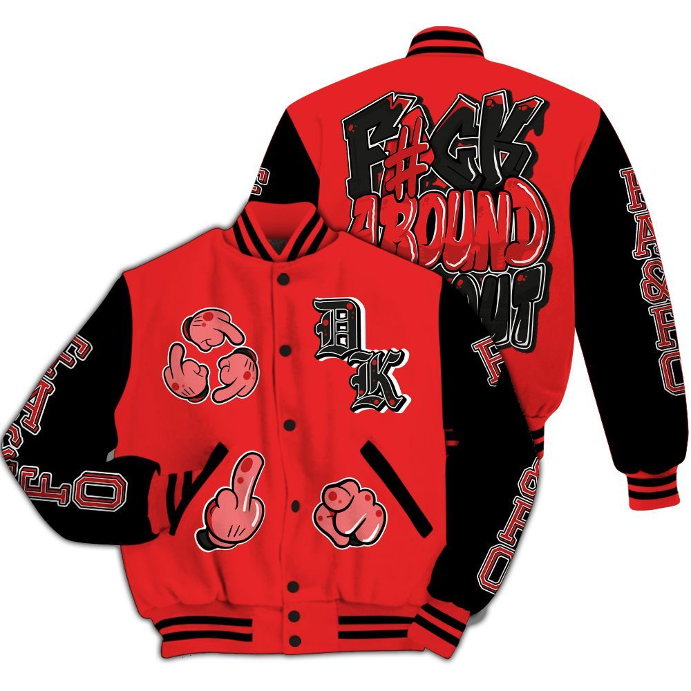Varsity Jacket To Match Red Thunder 4s - F Around Find Out Graphic All Over Print
