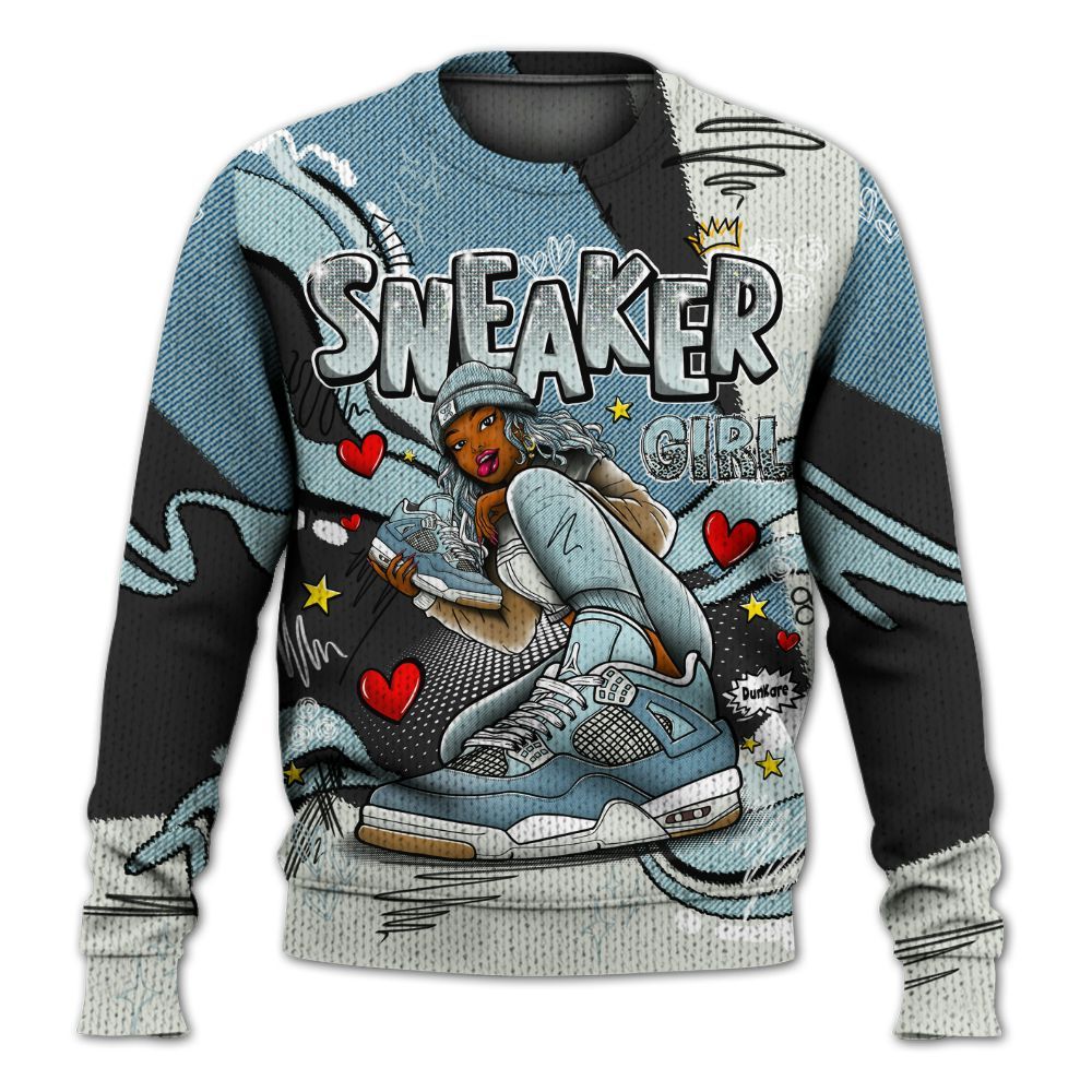 Sweater To Match Denim Worn Blue 2025 4s - Sneaker Girl With Shoes Graphic