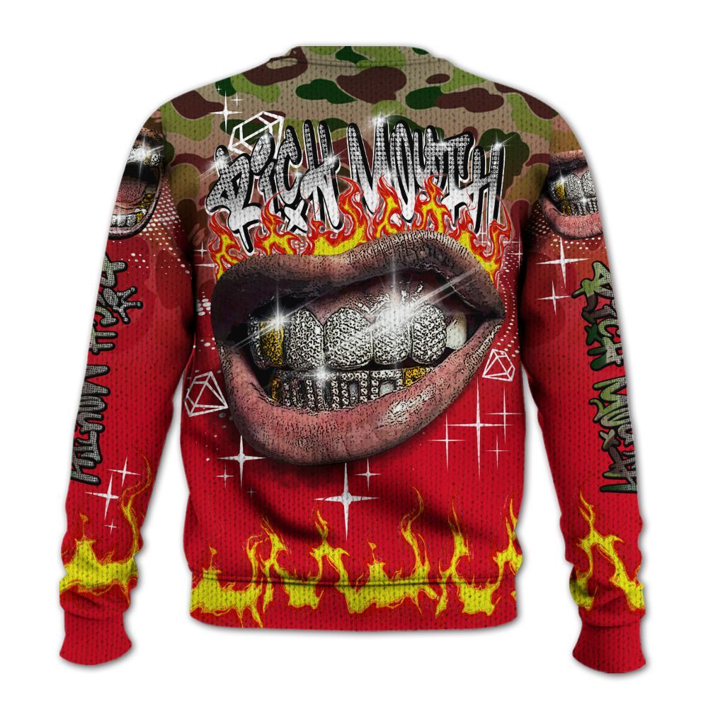 Knitted Sweater To Match Air Max 90 Duck Camo Red - Rich Mouth Fire Rap Retro 90s