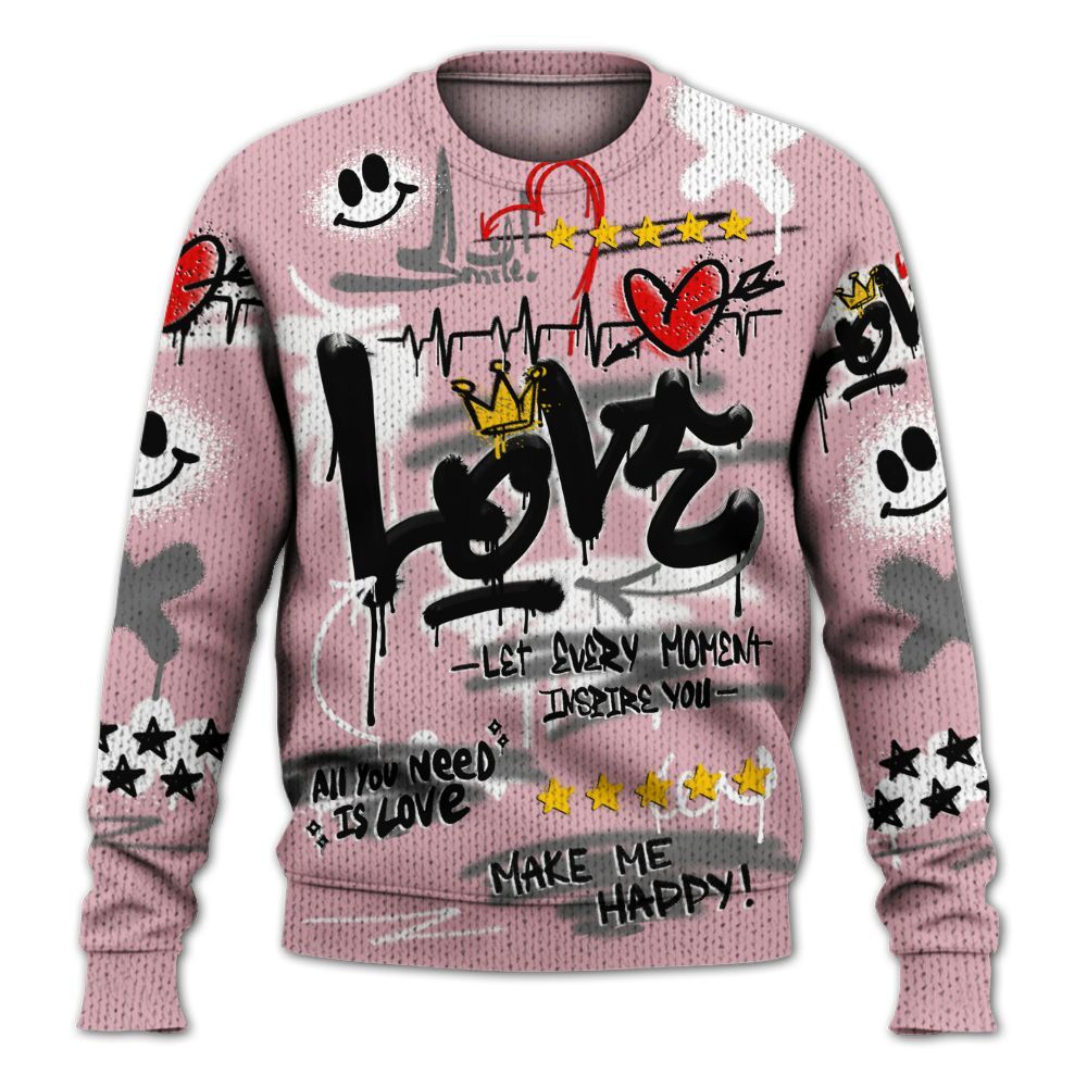 Knitted Sweater To Match Air Max DN Pink Foam - Happy Love Beats Graffiti Streetwear