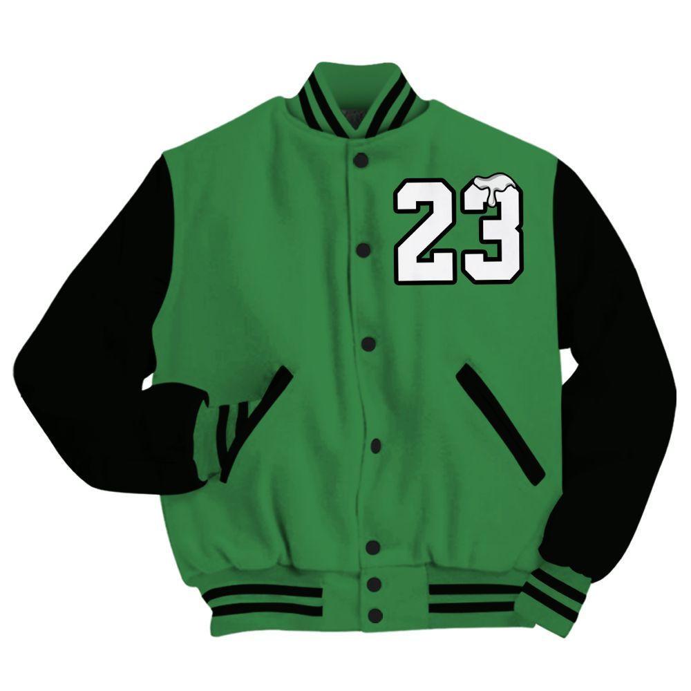 Varsity Jacket To Match Lucky Green 1s - Custom Name Number 23 Drip All Over Print