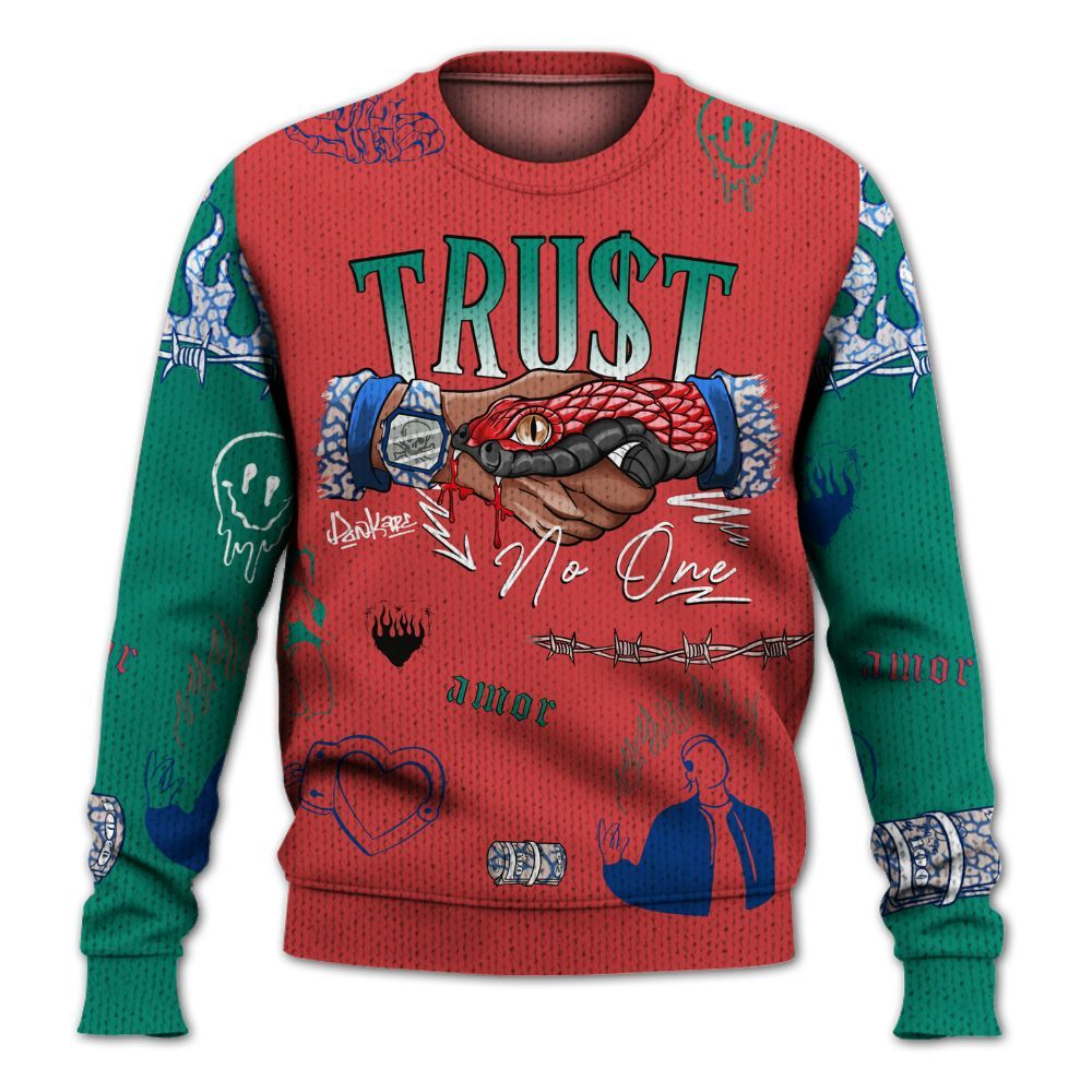 Sweater To Match Retro Chalk & Track Red 3s - Snake Trust No One Graphic