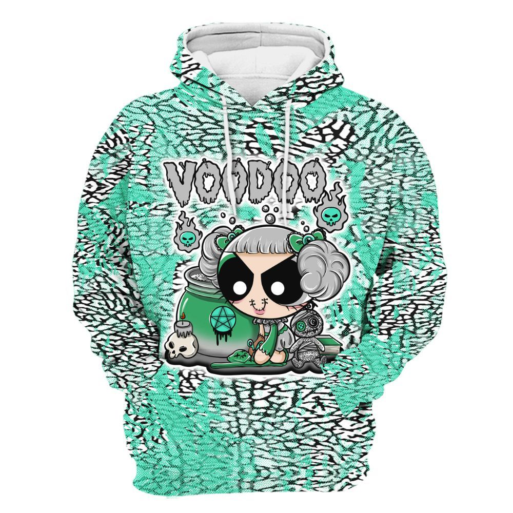 Hoodie To Match Black Green Glow 3s - Voodooz Heart Grunge All Over Print