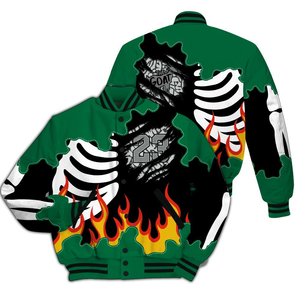 Varsity Jacket To Match Pine Green 3s - Burning Skeleton 23 G.O.A.T All Over Print