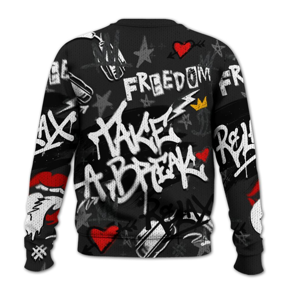Knitted Sweater To Match Black Cat 3s - Take Break Freedom Graffiti Streetwear