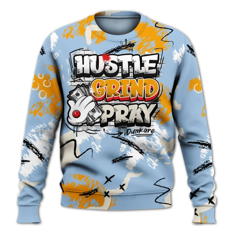 Sweatshirt To Match Retro High OG Pale Ivory Psychic Blue 1s - Hustle Grind Pray Graphic Street Style All Over Print