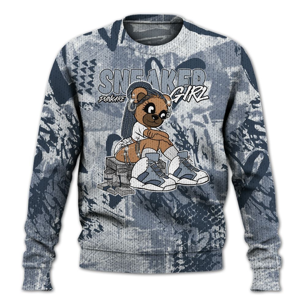 Knitted Sweater To Match Low Diffused Blue 11s - Sneaker Girl Bear Heart Grunge