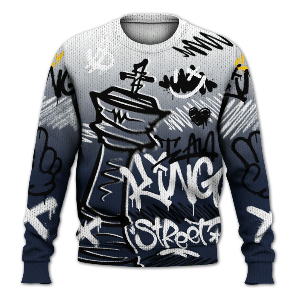 Knitted Sweater To Match Dunk Low White Midnight Navy - Street King Chess Streetwear