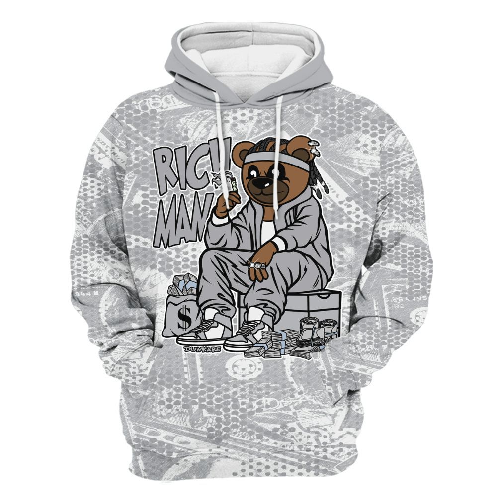 Hoodie To Match Low OG Wolf Grey 1s - Rich Man Bear Banknotes Art All Over Print