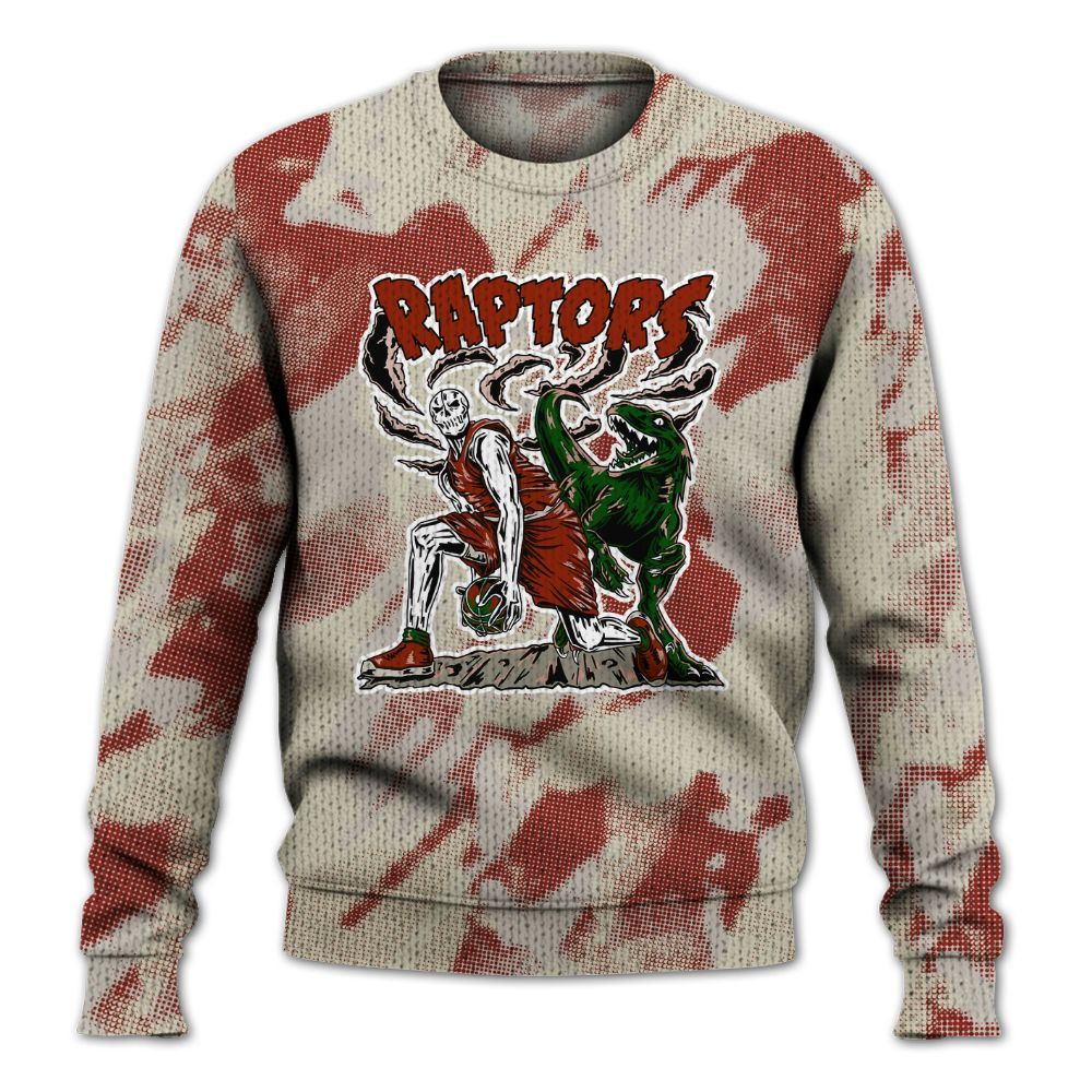 Knitted Sweater To Match El Grito 5s - Raptors Skeleton Abstract Halftone