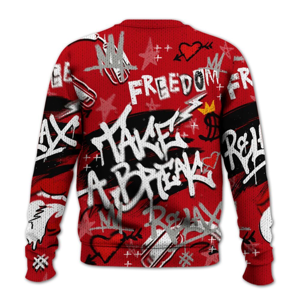 Knitted Sweater To Match Air Griffey Max Gray Reds 1s - Take Break Freedom Graffiti Streetwear
