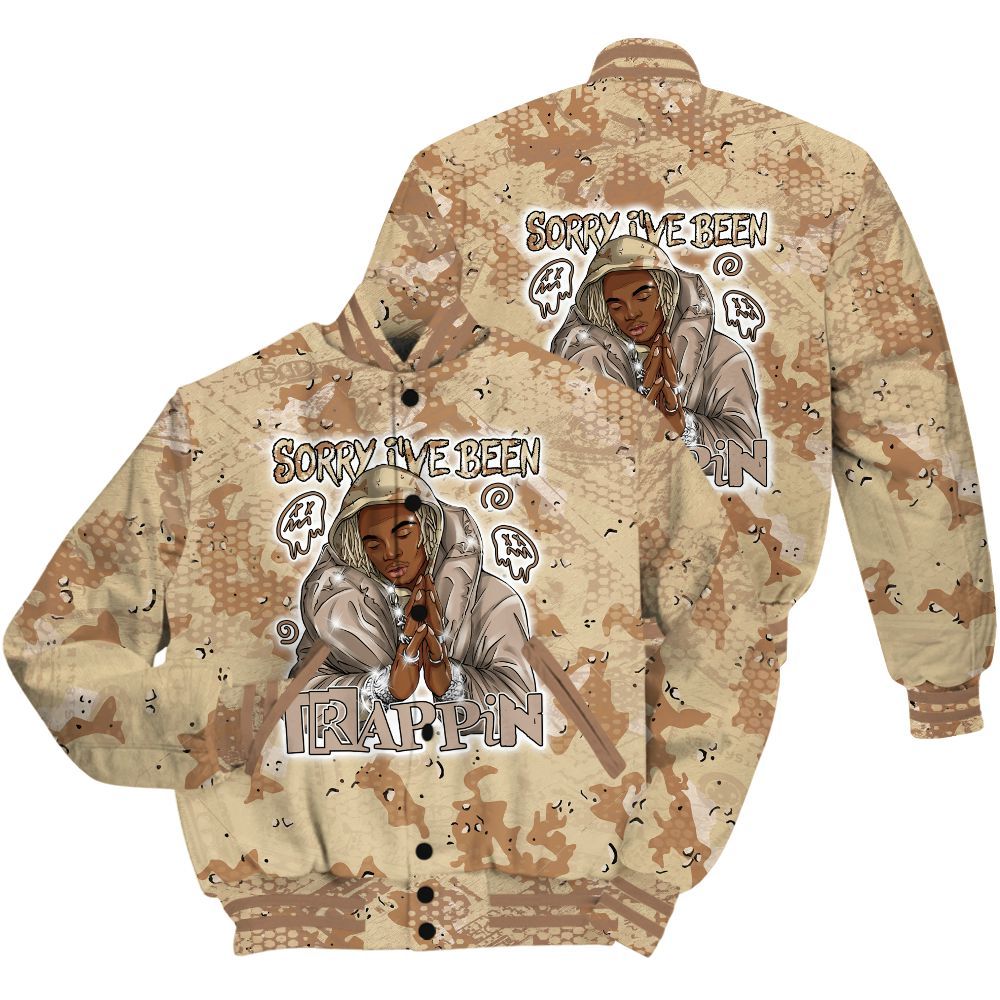 Varsity Jacket To Match Desert Camo 3s Shirt - Trappin' Banknote All Over Print