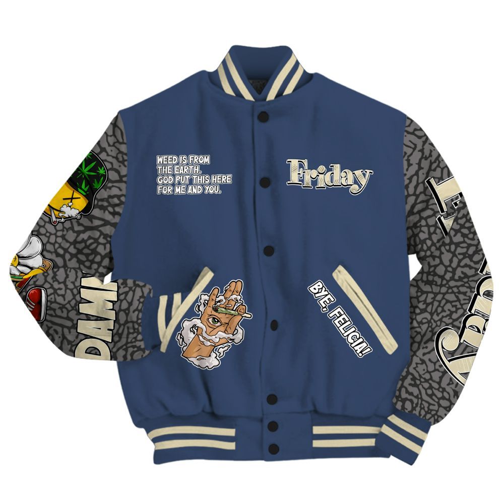 Varsity Jacket To Match Diffused Blue 3s Shirt, Friday Sneaker Stress Style All Over Print