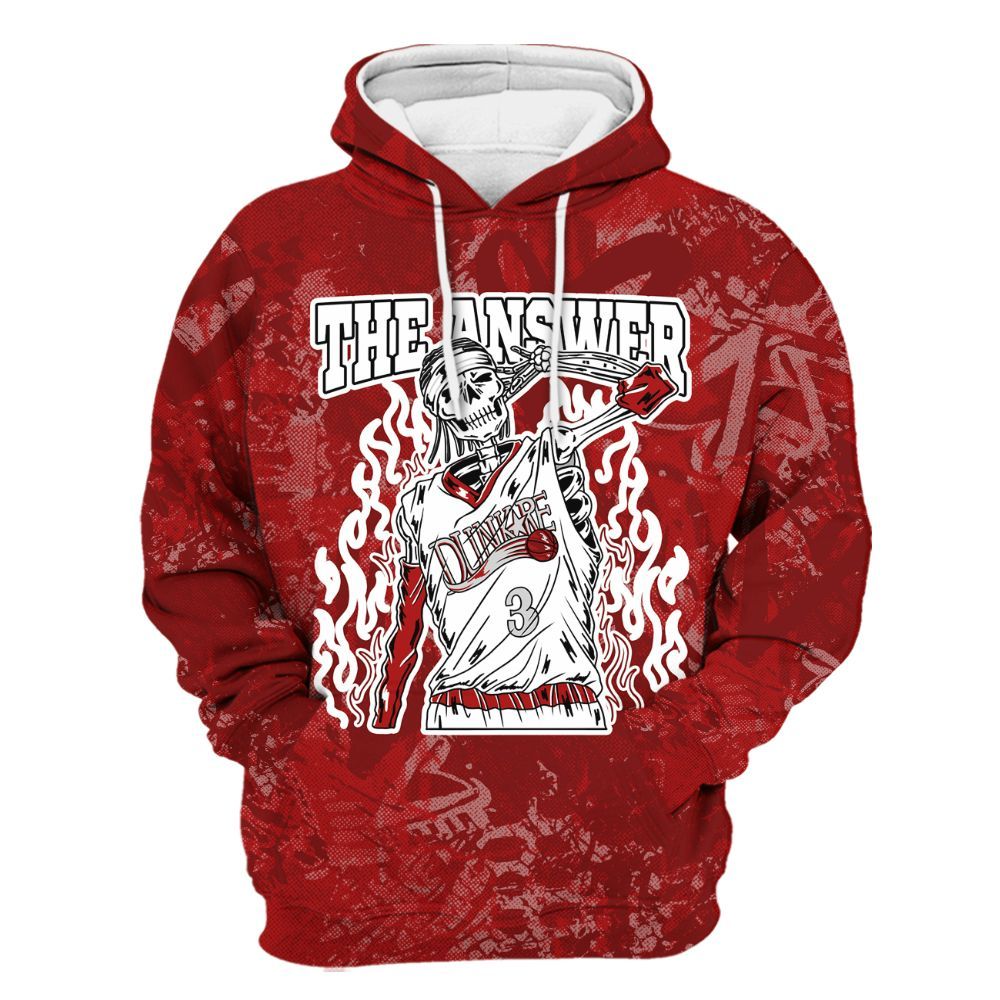 Hoodie To Match Red Taxi 12s - Allen Answer Skeleton Heart All Over Print