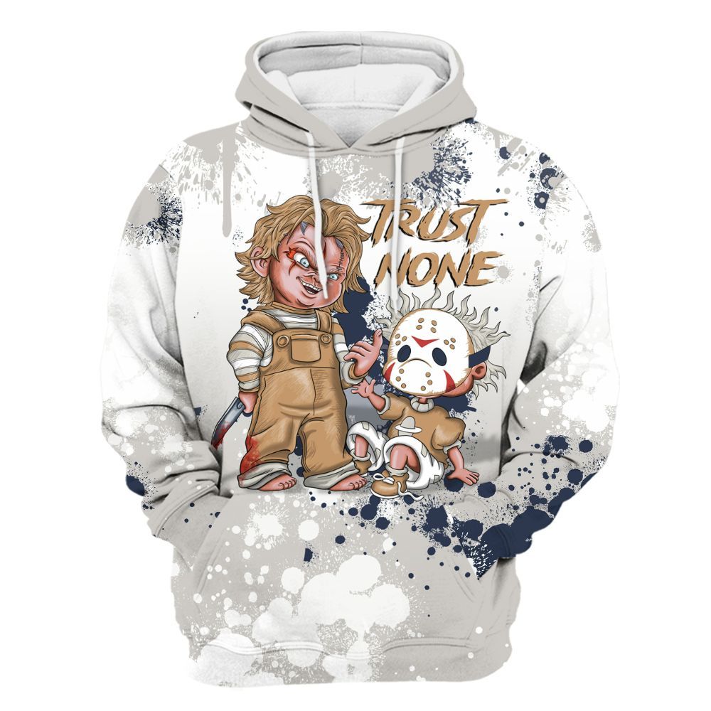 Hoodie To Match Low Navy Grey Gum 1s - Trust No One Scary All Over Print