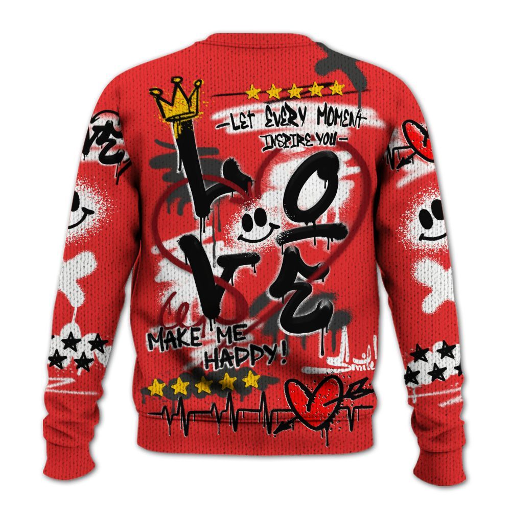 Knitted Sweater To Match Red Thunder 4s - Happy Love Beats Graffiti Streetwear