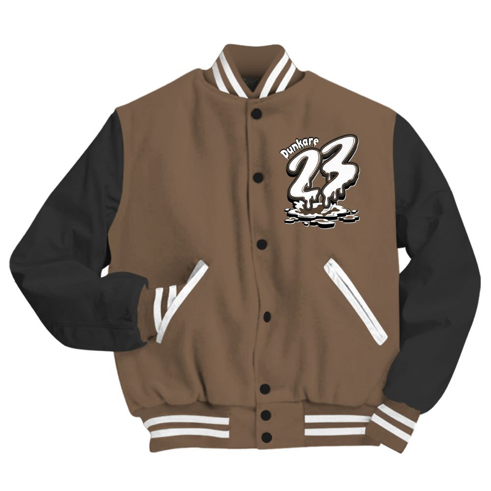 Varsity Jacket To Match Dark Mocha Jack - Custom Name 23 Drip All Over Print