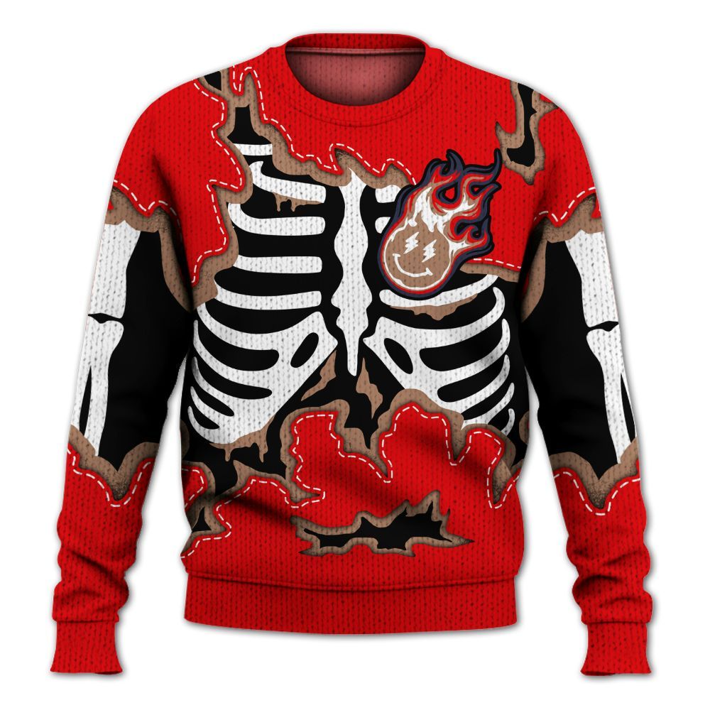 Knitted Sweater To Match Low OG Howard University 1s - Skeleton Smiley Face