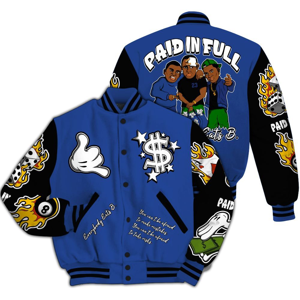 Varsity Jacket To Match Retro Hyper Royal 13s - Everybody Paid In Full Graphic All Over Print