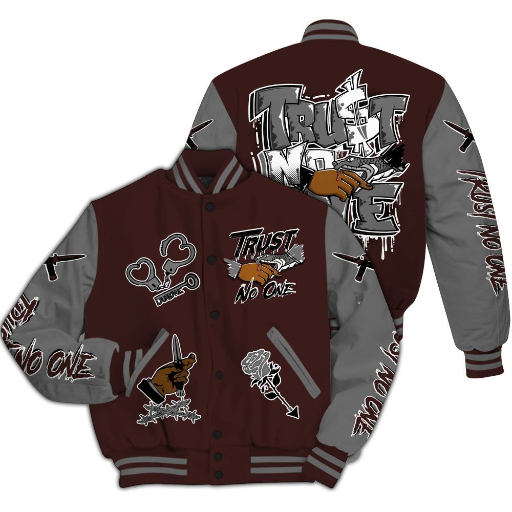 Varsity Jacket To Match Burgundy 5s - Trust No One Dripping All Over Print