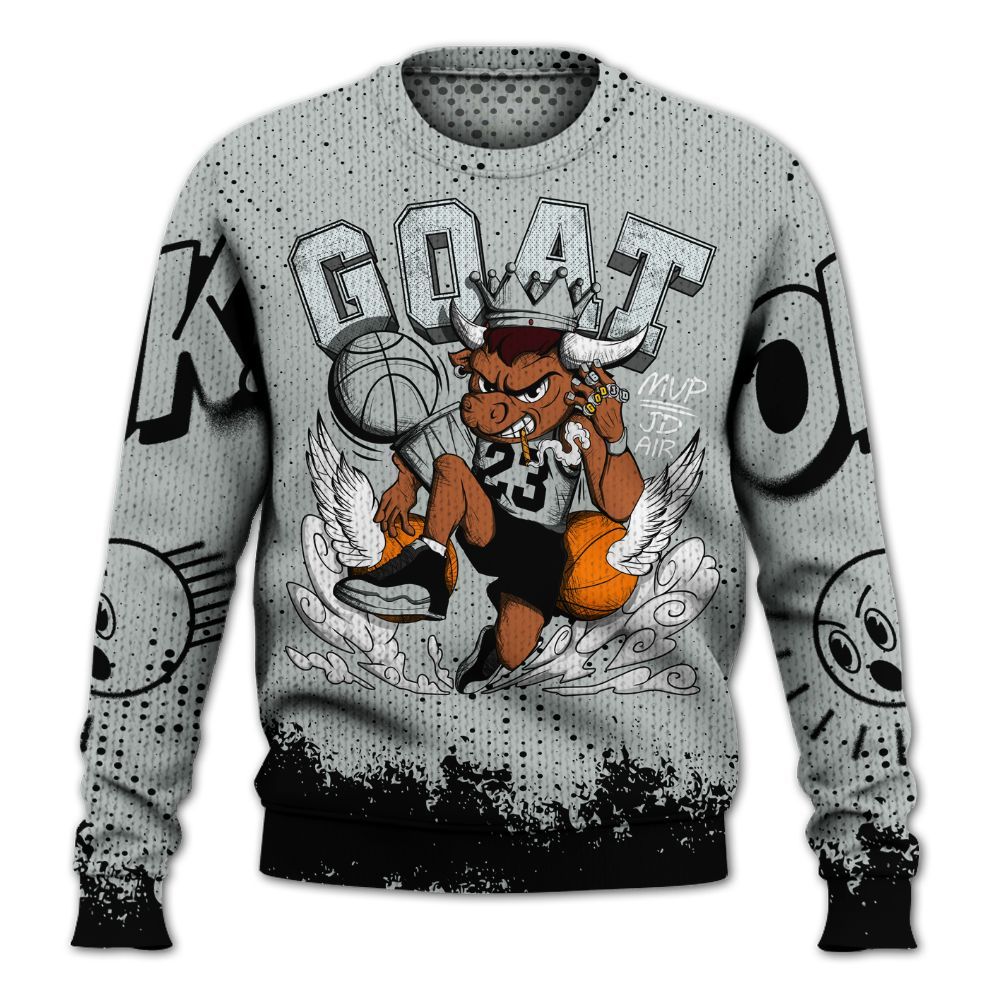 Knitted Sweater To Match Black Wolf Grey 12s - FlightMan Number 23 G.O.A.T