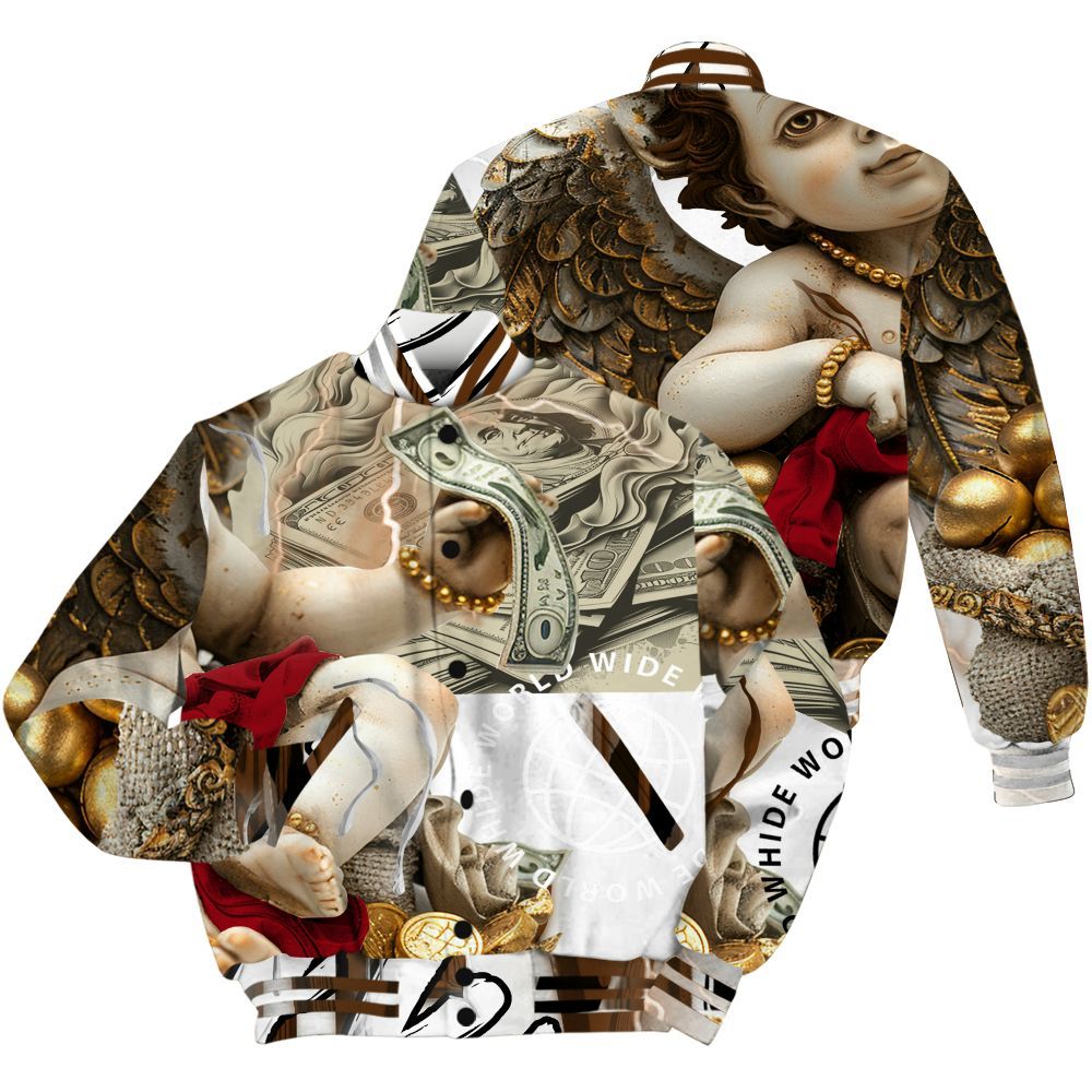 Varsity Jacket To Match Archaeo Brown 5s - Money Talk Angel All Over Print