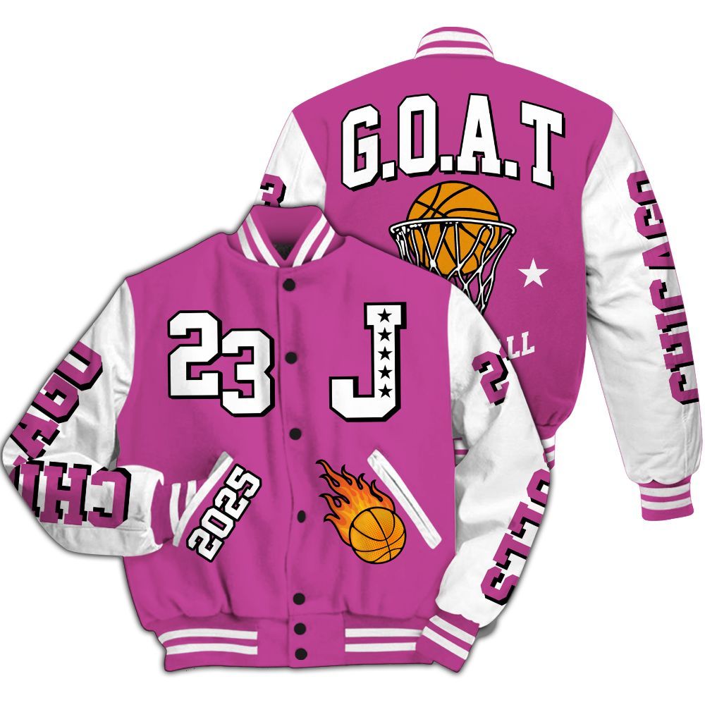 Varsity Jacket To Match Dunk Low Active Fuchsia - Chicago 23 Basketball All Over Print