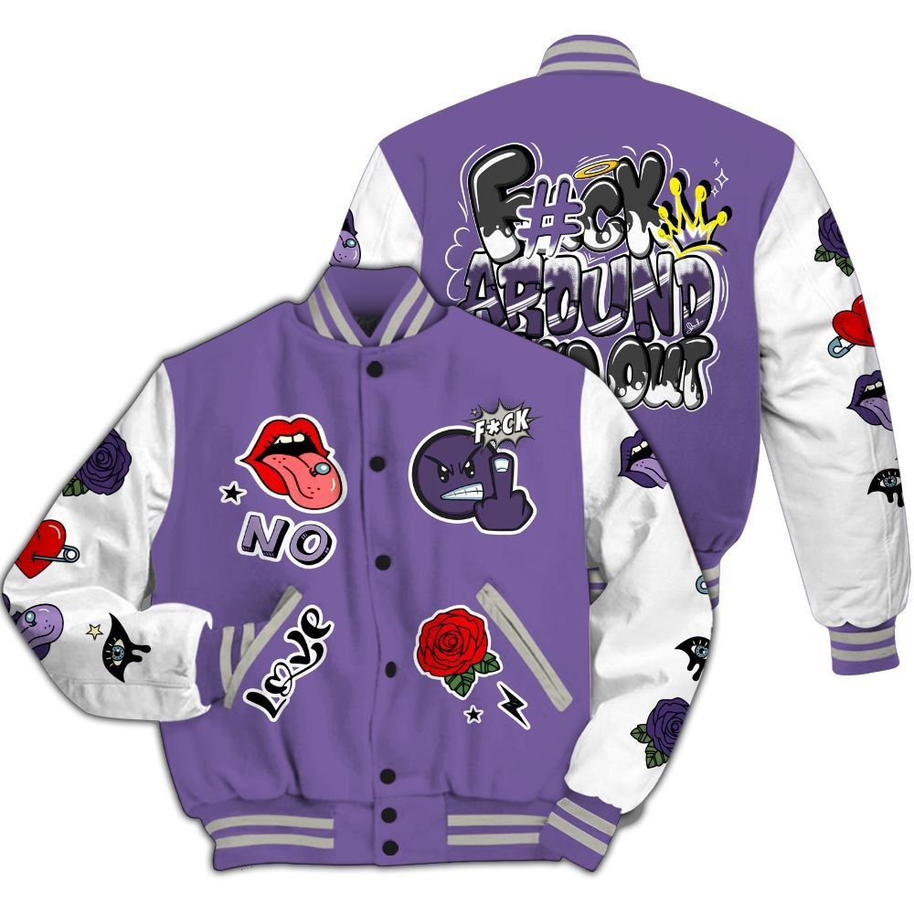 Varsity Jacket To Match Dunk Low Black Raspberry - FK Around Find Out All Over Print