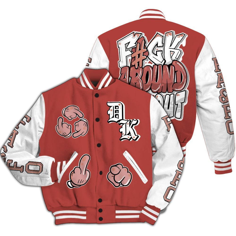 Varsity Jacket To Match Dune Red 13s - F Around Find Out Graphic All Over Print