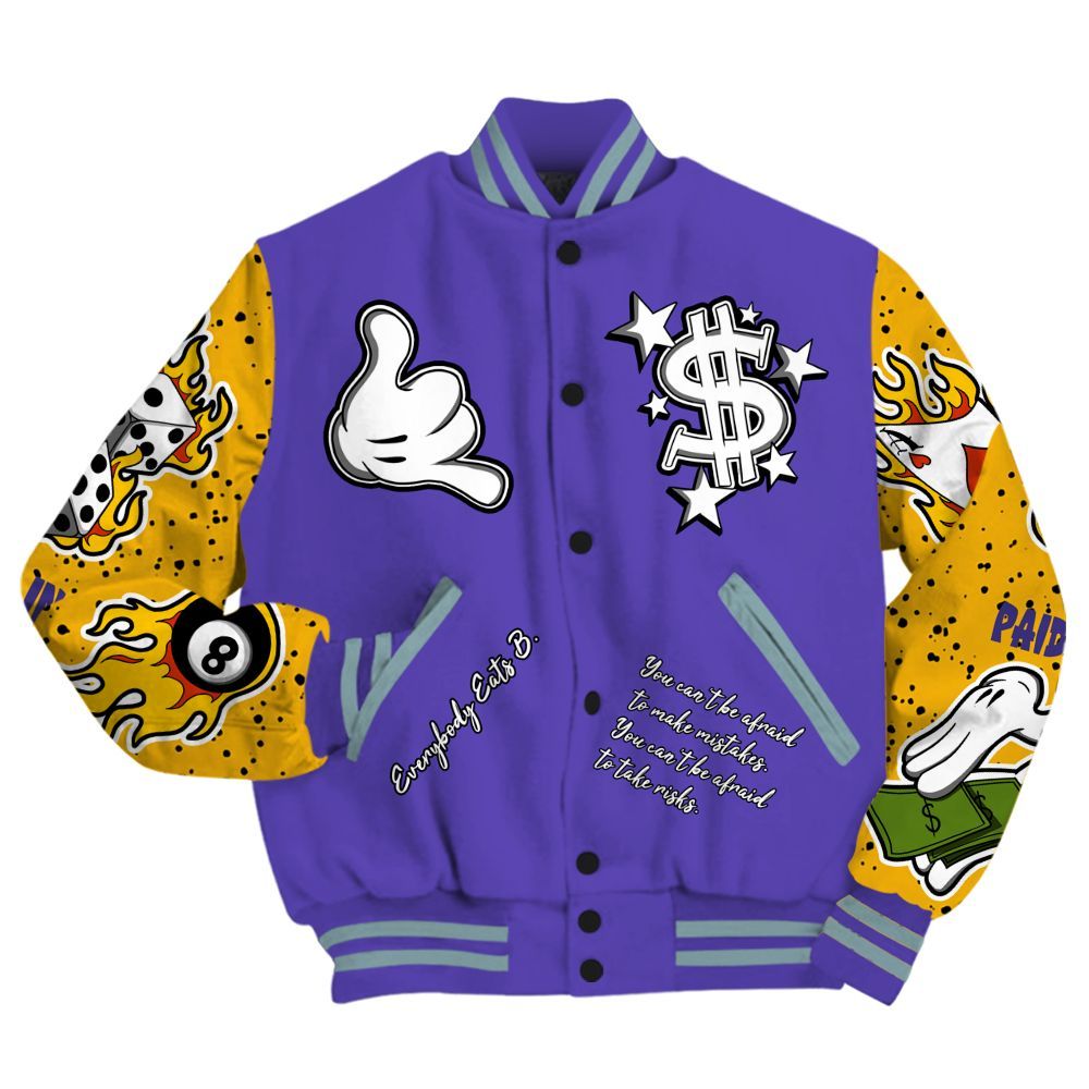 Varsity Jacket To Match Imperial Purple 4s - Everybody Paid In Full Graphic All Over Print