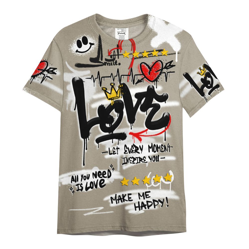 Shirt To Match High OG Khaki 1s - Happy Love Beats Graffiti Streetwear All Over Print