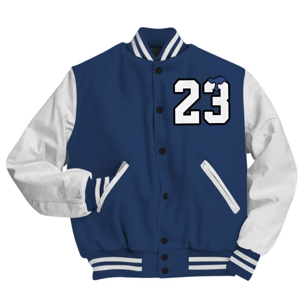 Varsity Jacket To Match Low 85 Metallic Blue 1s - Custom Name Number 23 Drip All Over Print