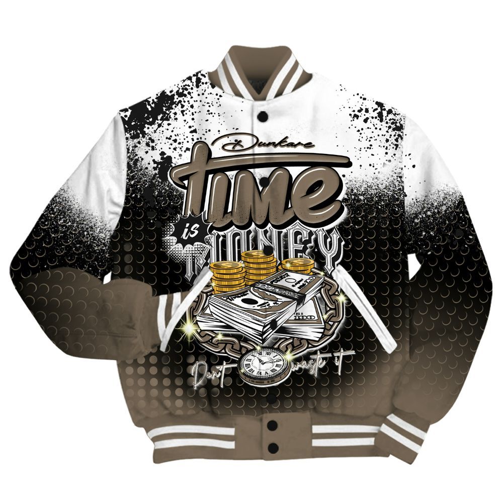 Varsity Jacket To Match Low OG Dark Mocha 1s Shirt, Halftone Time Is Money All Over Print