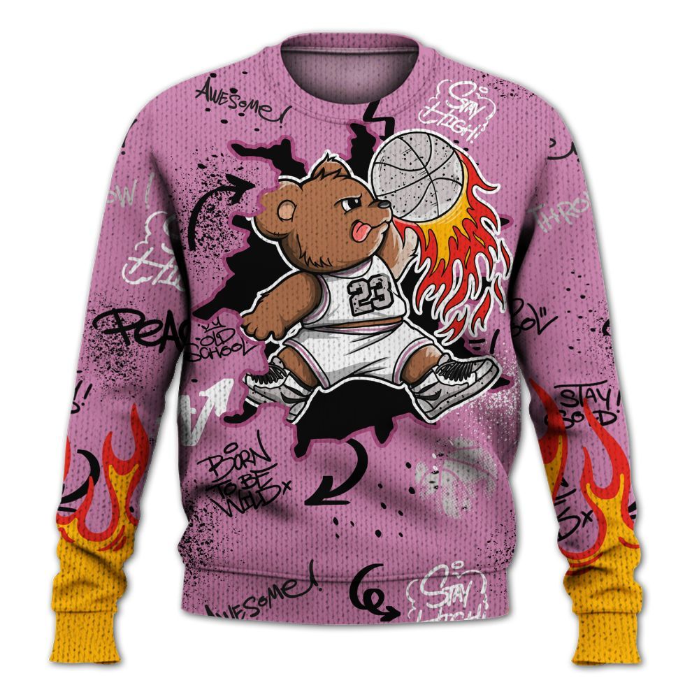 Knitted Sweater To Match Neutral Grey Black White Orchid 4s - Number 23 Basketball Bear Custom Name