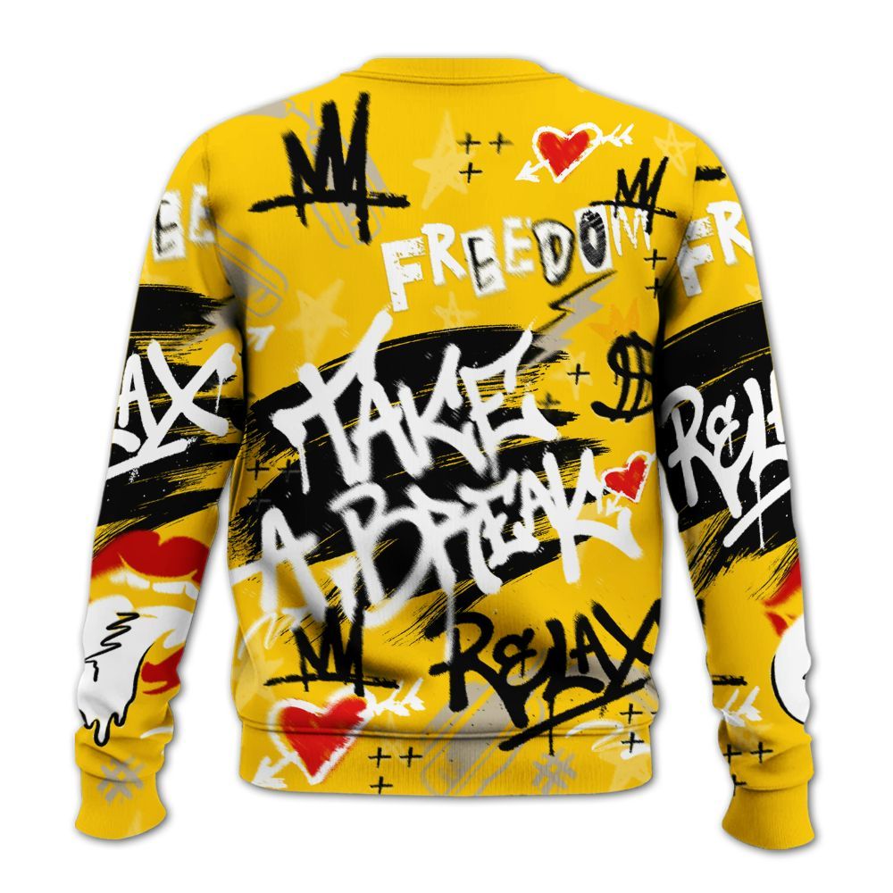 Sweatshirt To Match Vivid Sulfur 4s - Take Break Freedom Graffiti Streetwear All Over Print