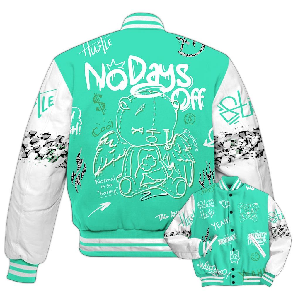 Varsity Jacket To Match Black Green Glow 3s - No Days Off Retro Varsity Jacket Green Glow 3s Outfit