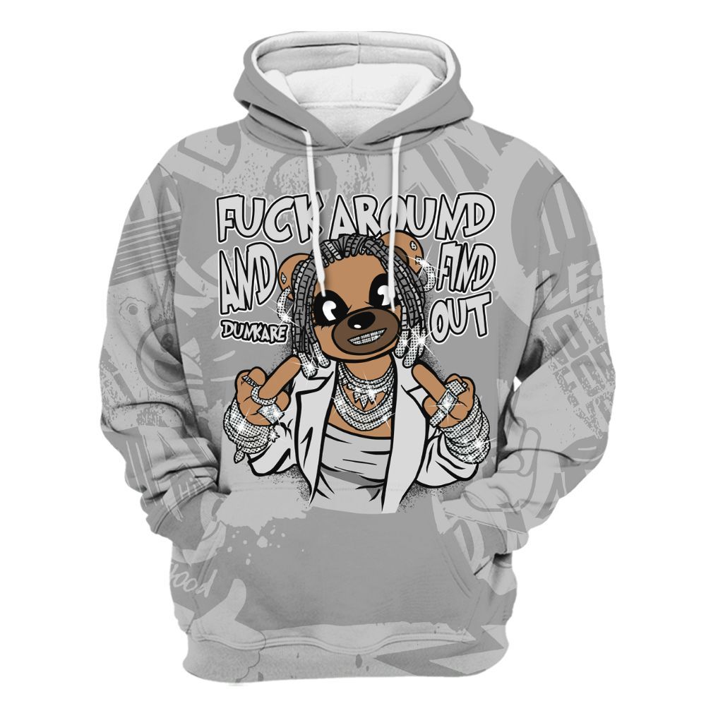 Hoodie To Match Black Wolf Grey 12s - F#ck Around Bear Bear Monogram Graffiti All Over Print