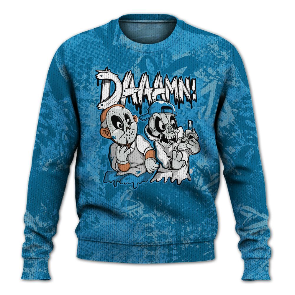 Knitted Sweater To Match Powder Blue 9s - Damn Shoe Graphic Heart Grunge