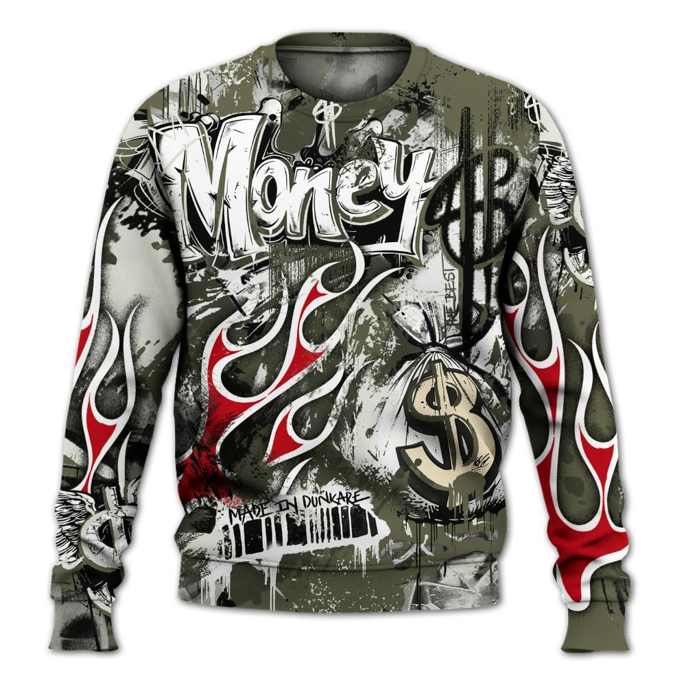 Sweatshirt To Match Travis Scott Low OG Medium Olive 1s - The Best Money All Over Print