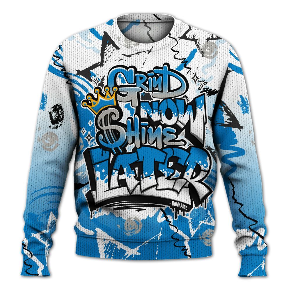 Knitted Sweater To Match Industrial Blue 4s - Grind Shine Later Drip