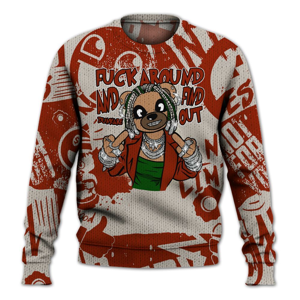 Knitted Sweater To Match El Grito 5s - F#ck Around Bear Bear Monogram Graffiti