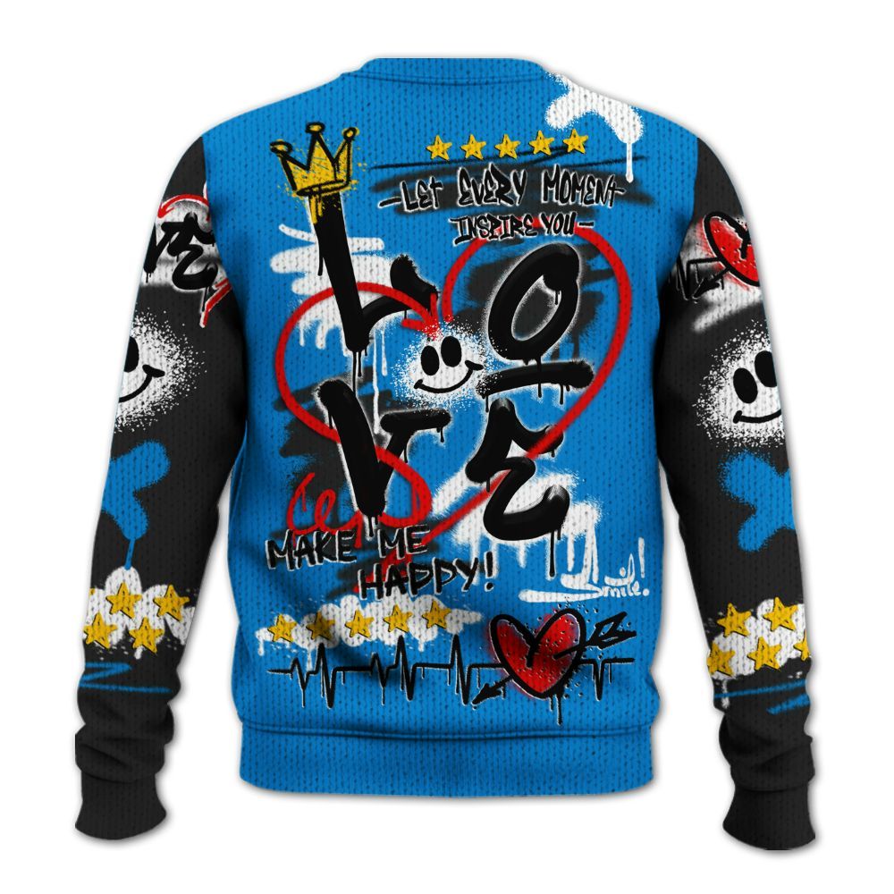 Sweater To Match High OG FragmentxULA White Black 1s - Happy Love Beats Graffiti Streetwear Graphic