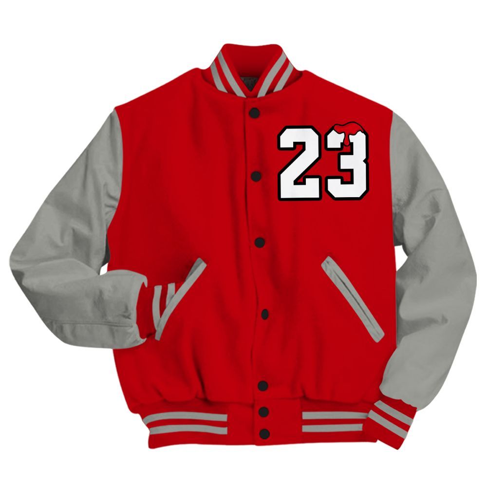 Varsity Jacket To Match Air Griffey Max Gray Reds 1s - Custom Name Number 23 Drip All Over Print