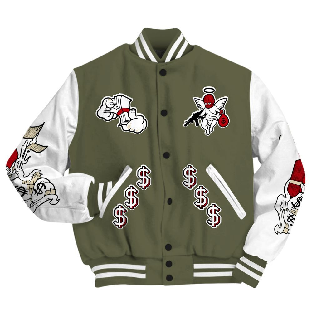 Varsity Jacket To Match Travis Scott Low OG Medium Olive 1s - Ones Move In Silence Graphic All Over Print