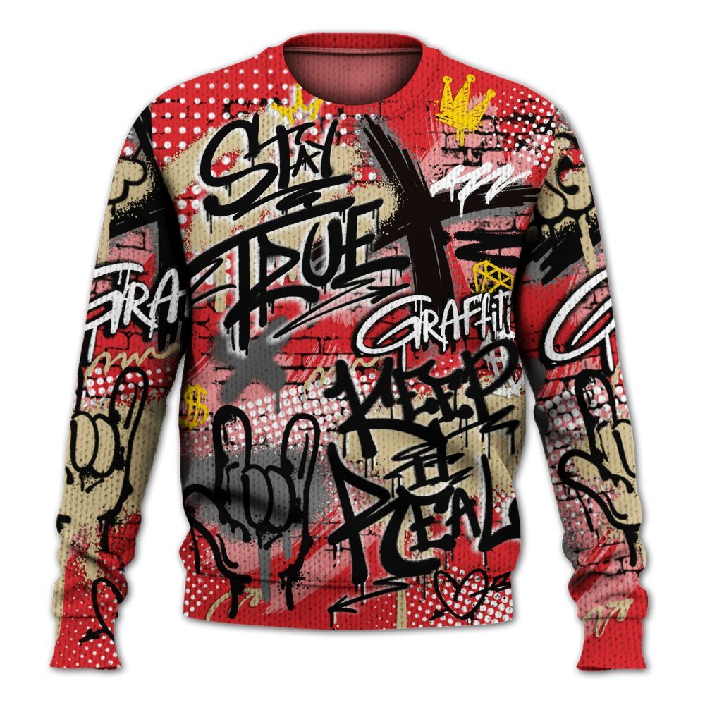 Knitted Sweater To Match Prime 93 Fire Red - True It Real Graffiti Streetwear