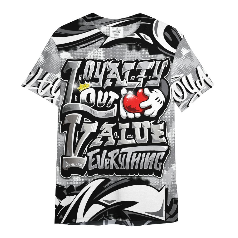 Shirt To Match Retro Wolf Grey 5s - Loyalty Out Value Graffiti All Over Print