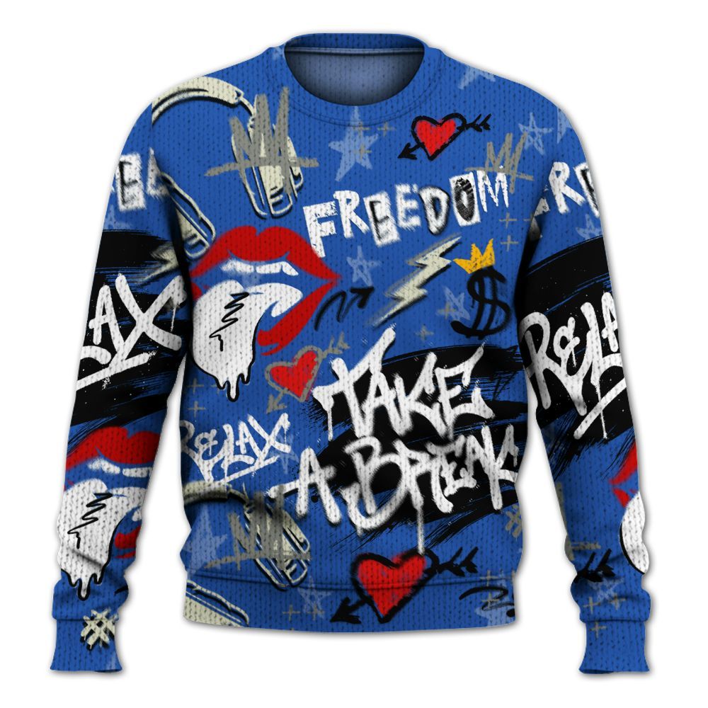 Knitted Sweater To Match Lucky Shorts 3s - Take Break Freedom Graffiti Streetwear