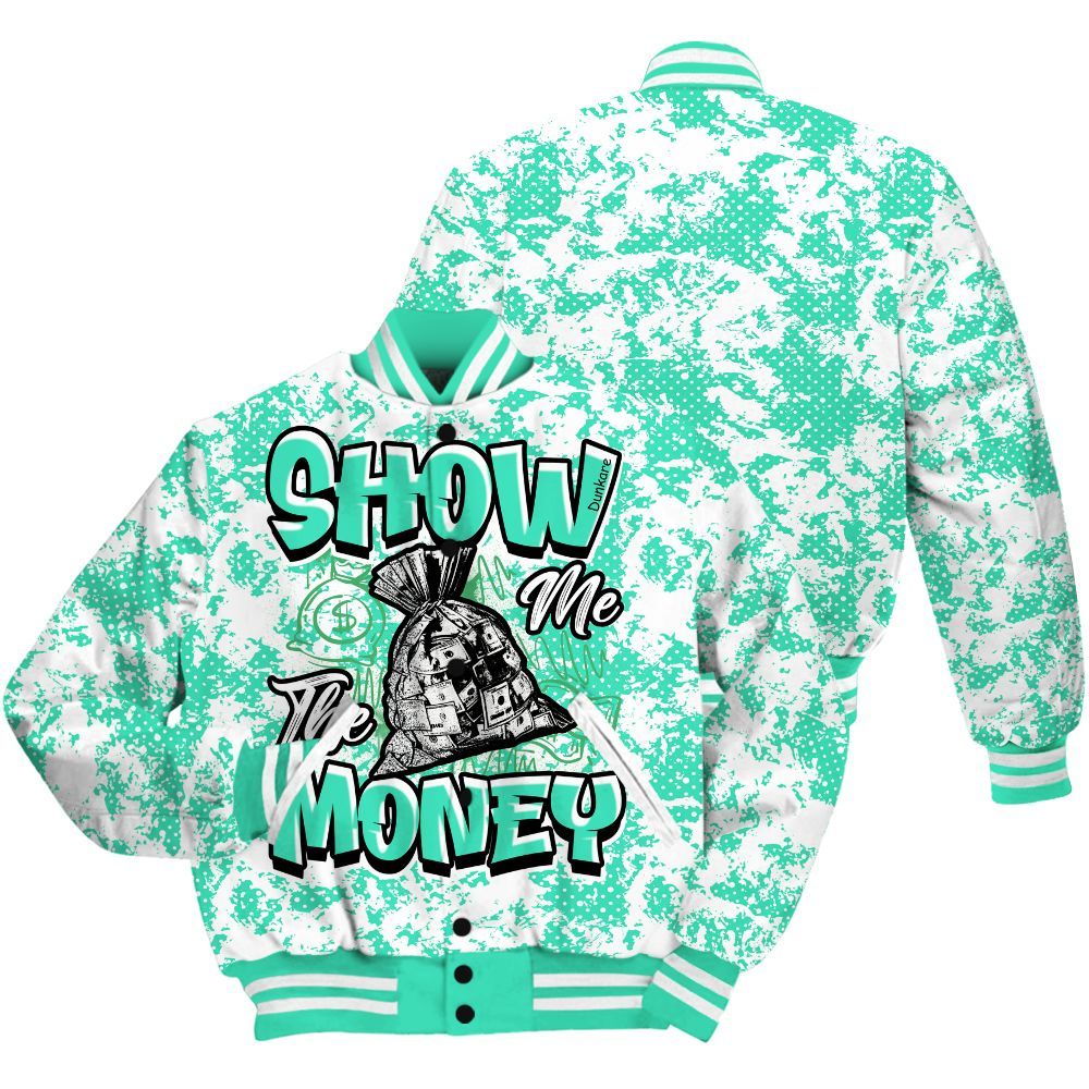 Varsity Jacket To Match Black Green Glow 3s - Show Me The Money Retro Green Glow 3s Outfit All Over Print